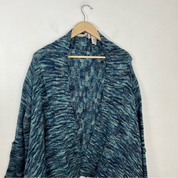 Soft Surroundings Zadie Open Front Blue Marled Knit Sweater Cardigan Size Medium - Picture 5 of 12